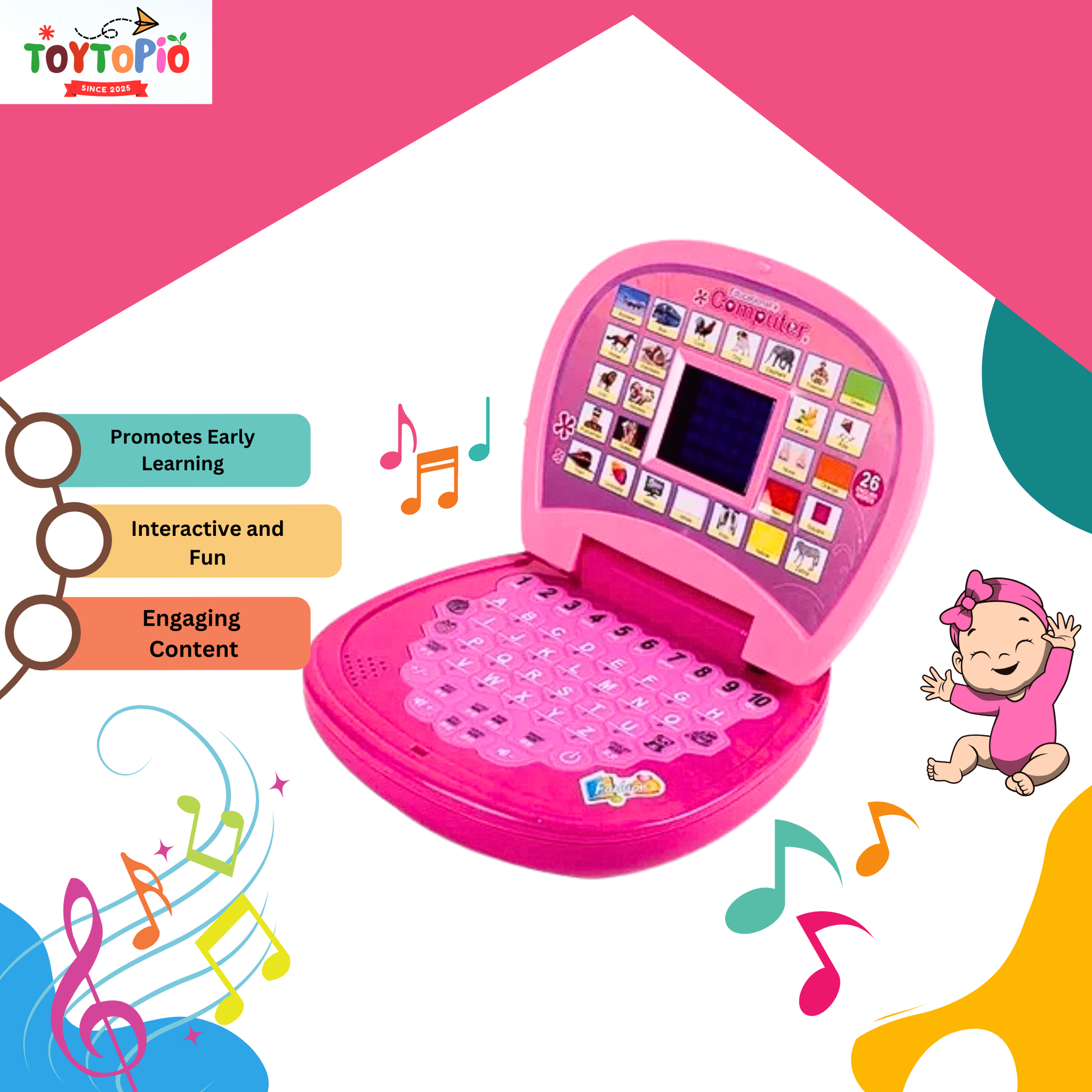 Educational ABC & 123 Learning Kids Laptop | Music, Games & LED Display
