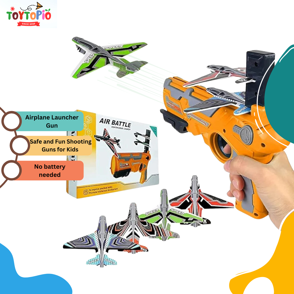 Aeroplane Launcher Gun for Kids | Foam Plane Shooter with 3 Gliders