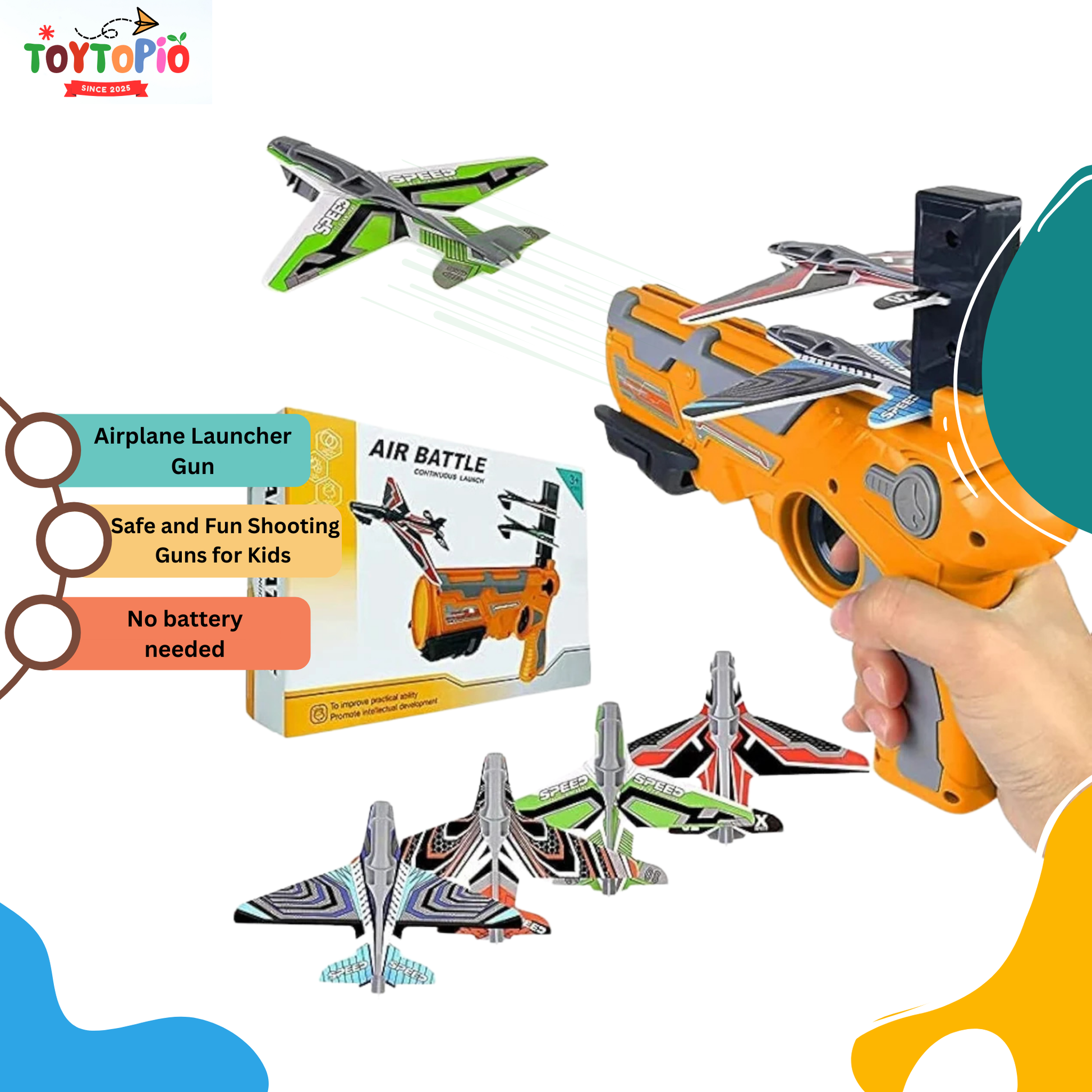 Aeroplane Launcher Gun for Kids | Foam Plane Shooter with 3 Gliders