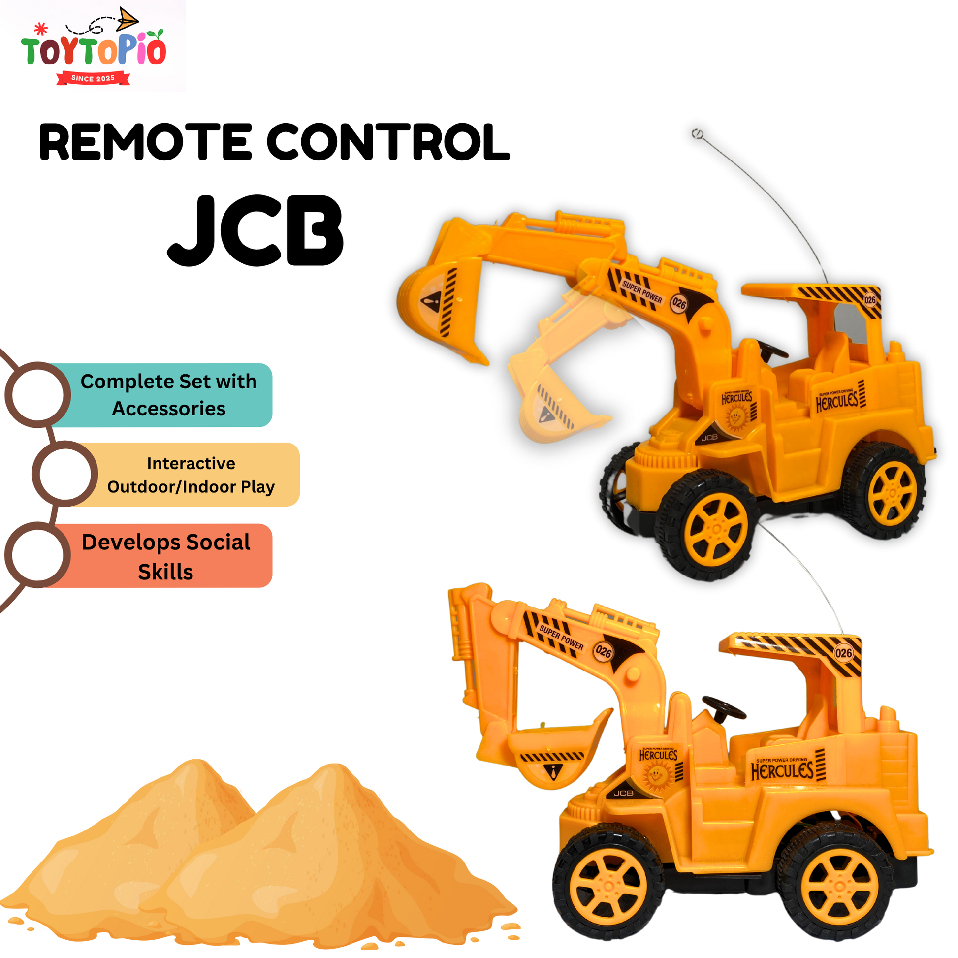 JCB Bulldozer Toy for Kids | Battery-Operated RC with 2-Way Remote Control