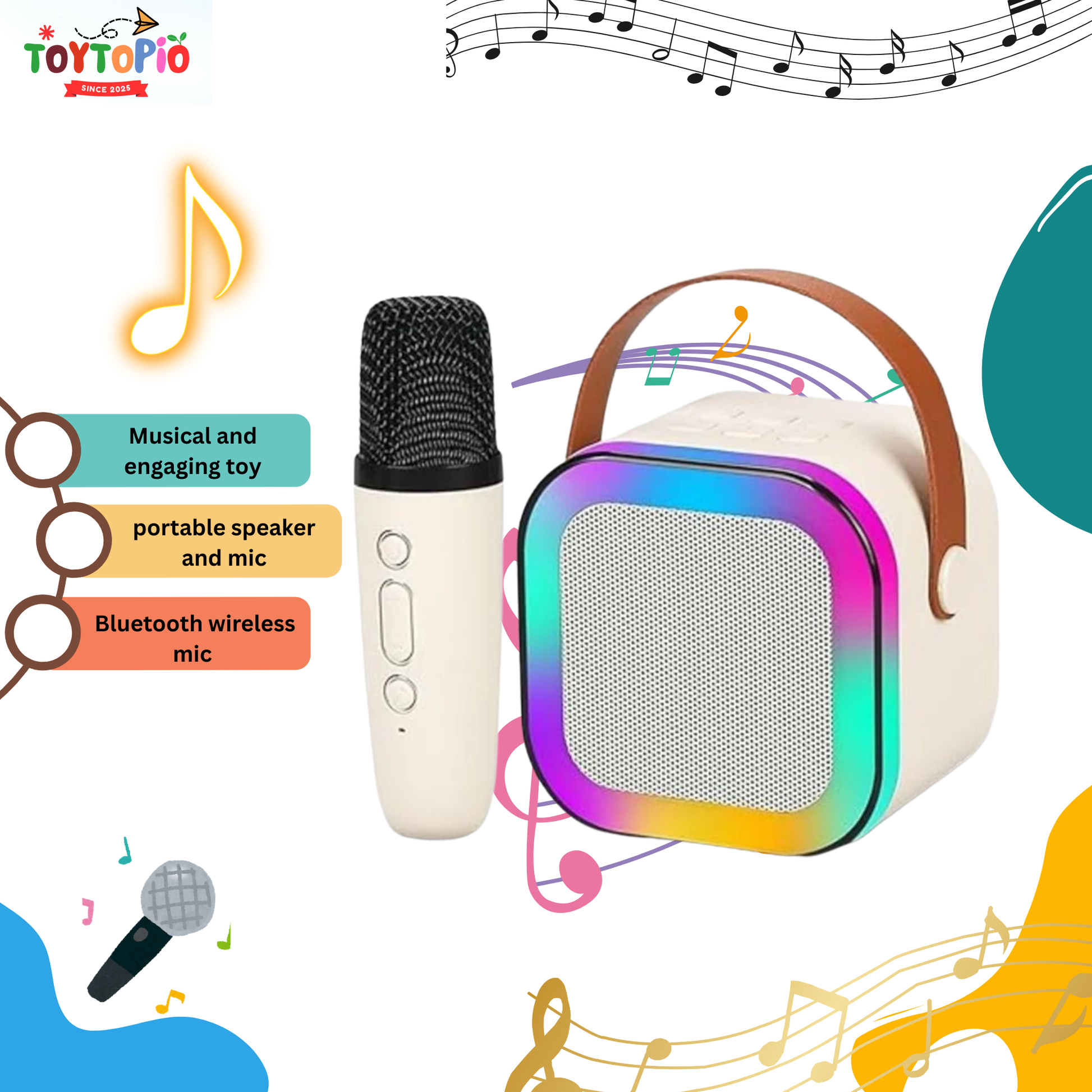 K12 Wireless Karaoke Mic with Bluetooth | LED Lights & Speaker