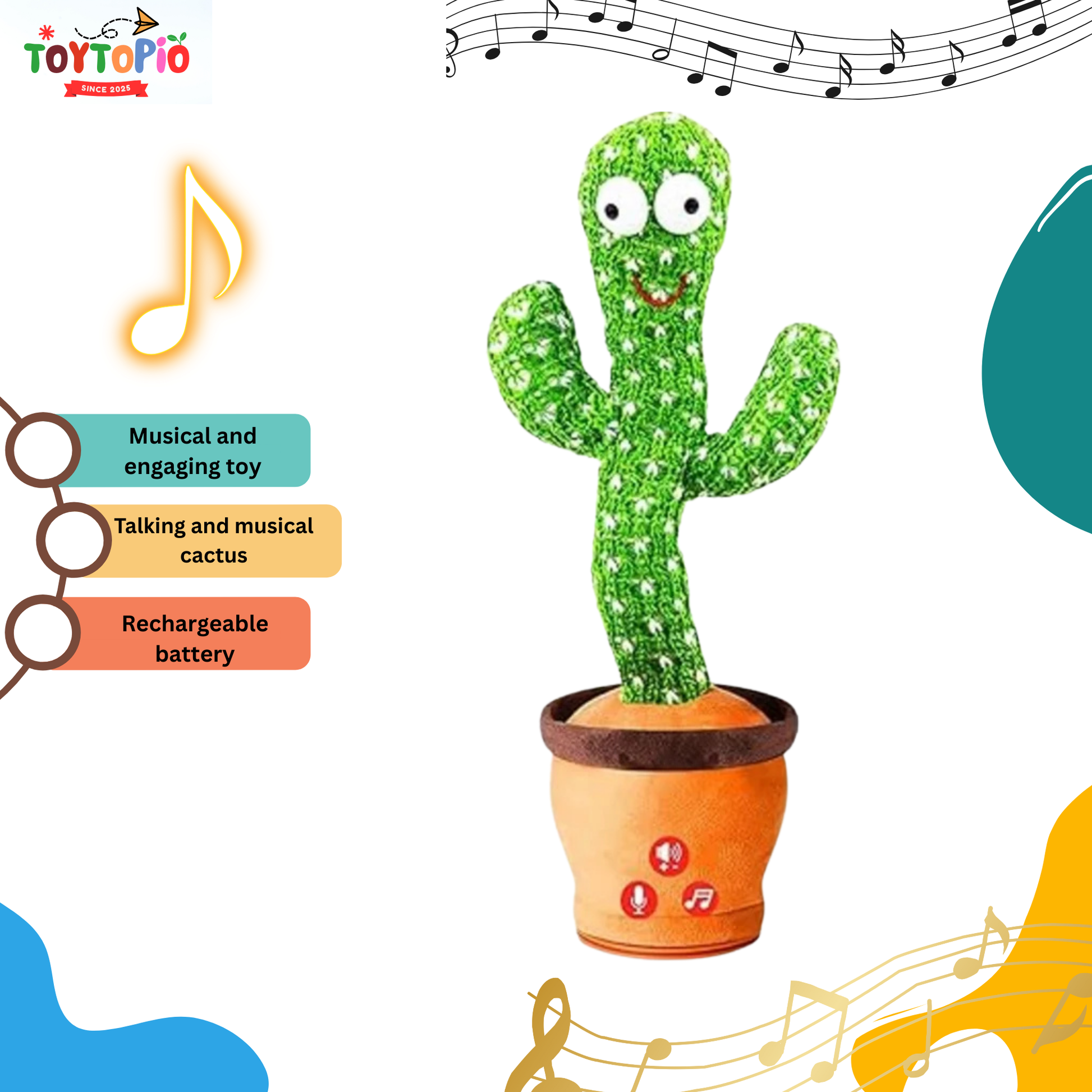 Dancing Cactus Toy for Kids | Talking, Singing & LED Light-Up Plush Toy