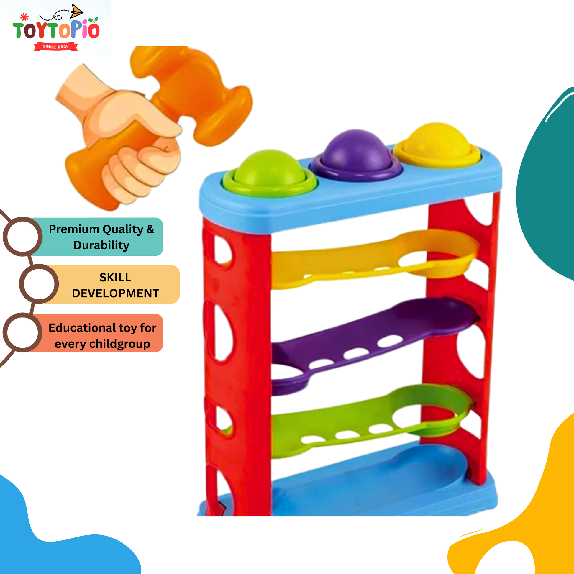 Hammer Ball Toy for Kids | Colorful Pound & Roll Game with Hammer