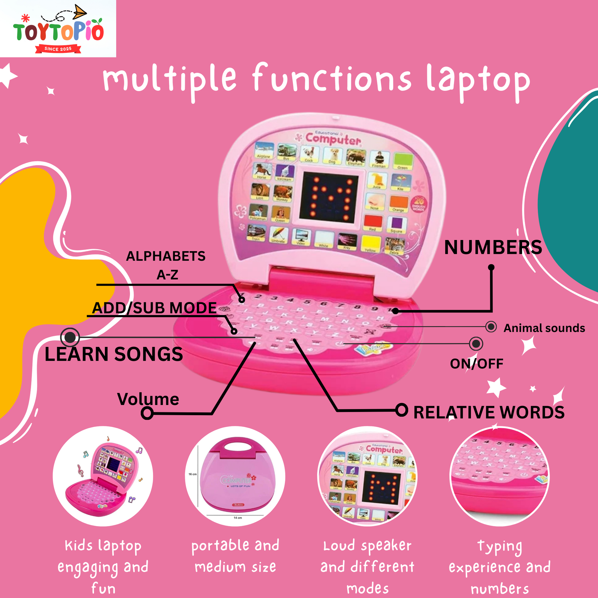 Educational ABC & 123 Learning Kids Laptop | Music, Games & LED Display