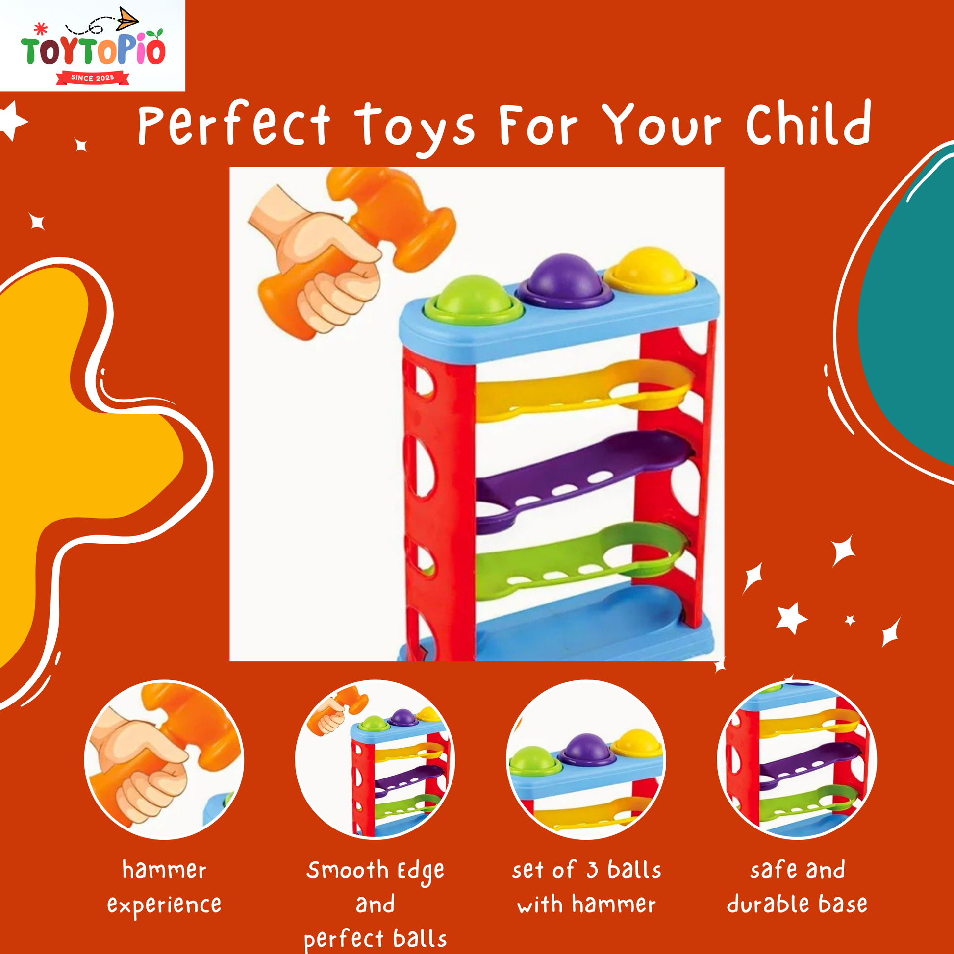 Hammer Ball Toy for Kids | Colorful Pound & Roll Game with Hammer