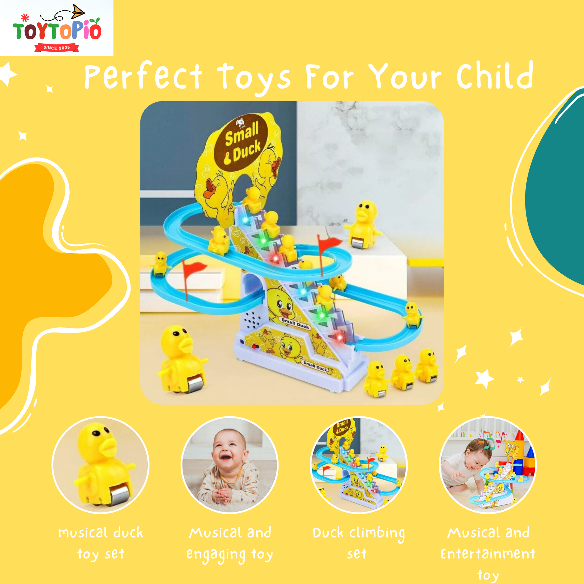 Duck Track Toy for Kids | Climbing Stairs, Lights & Music Slide Game