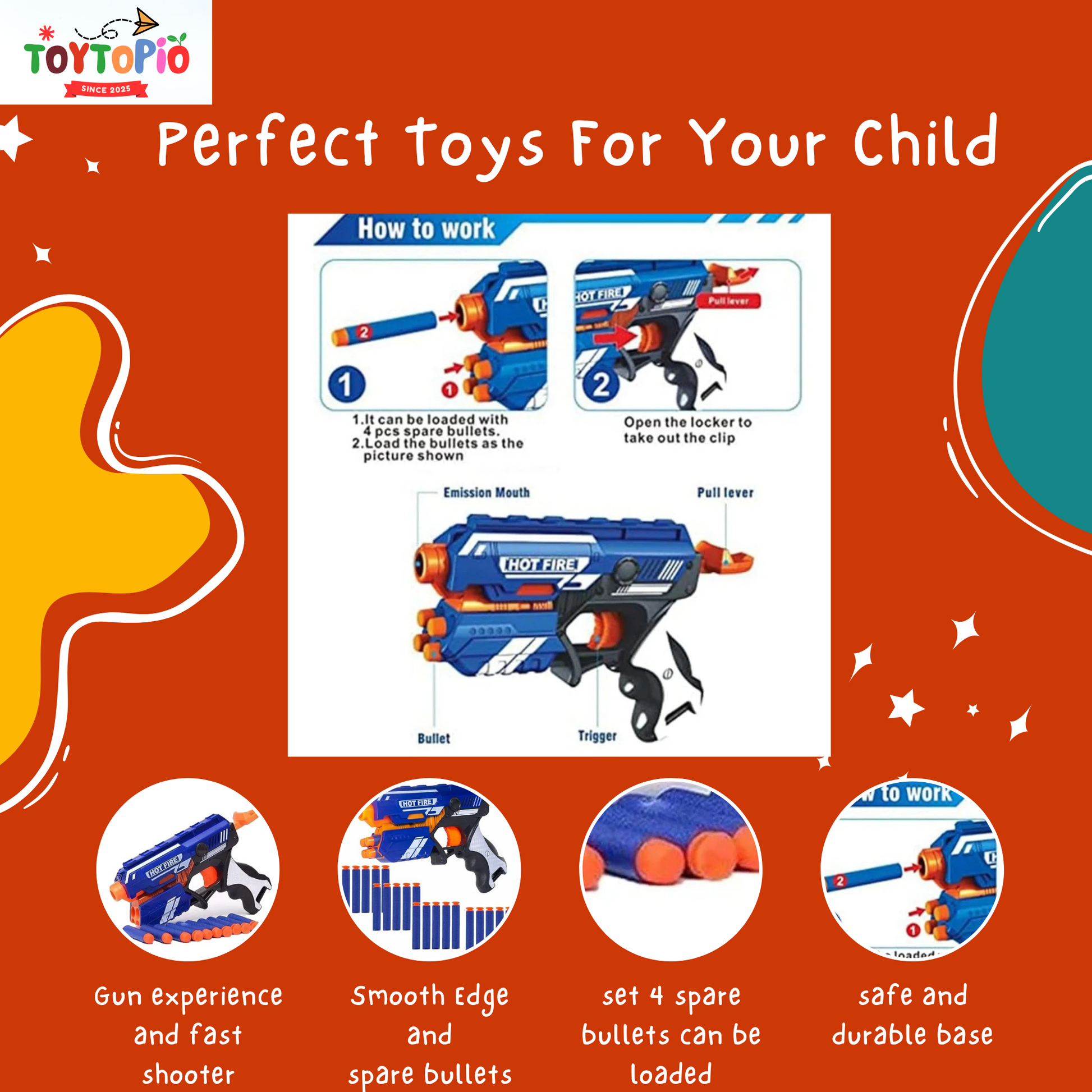 Blaze Dart Gun Toy for Kids | Soft Foam Bullet Blaster with 10 Darts