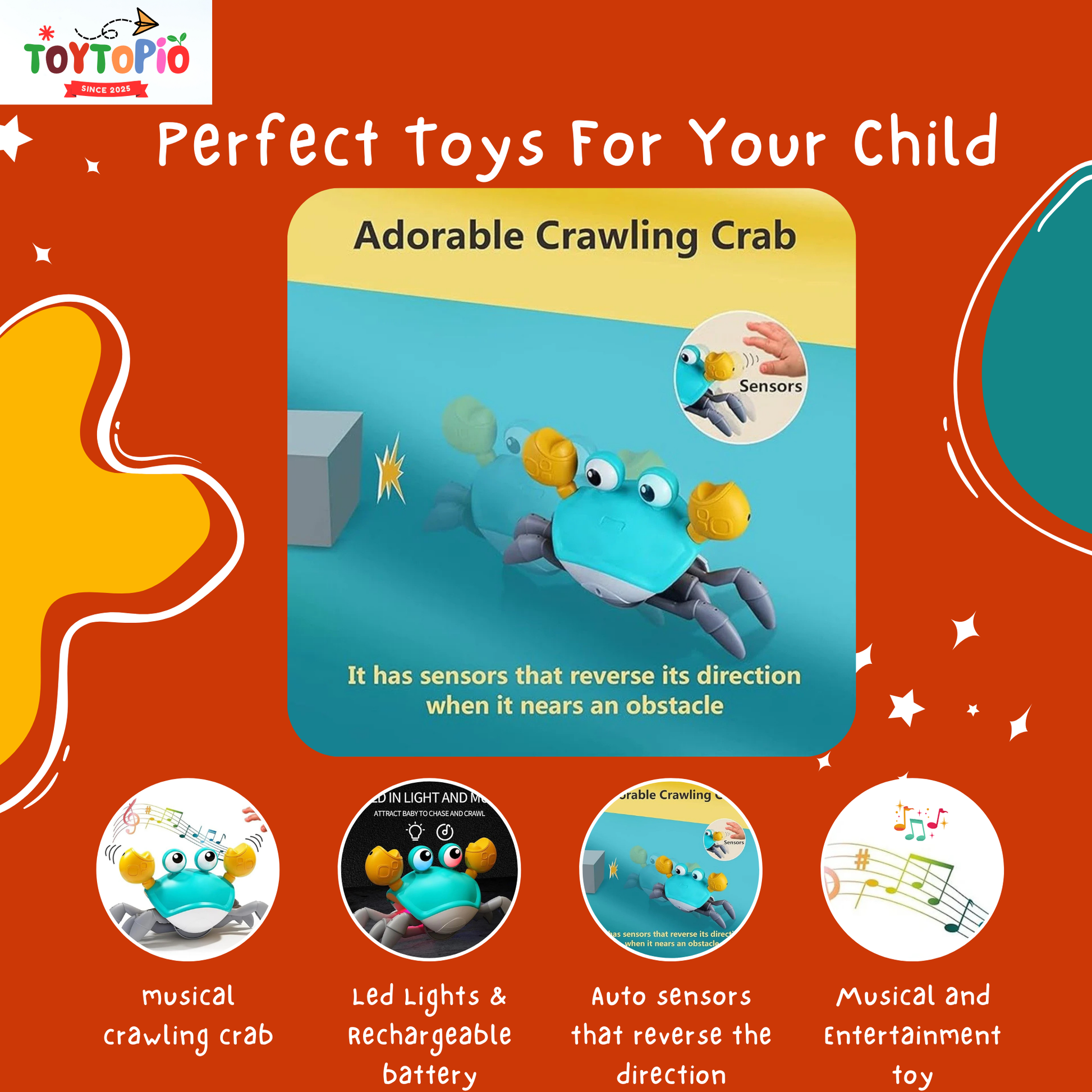 Cute Crab Toy for Kids | Walking, Music & Light-Up Escaping Crab Toy