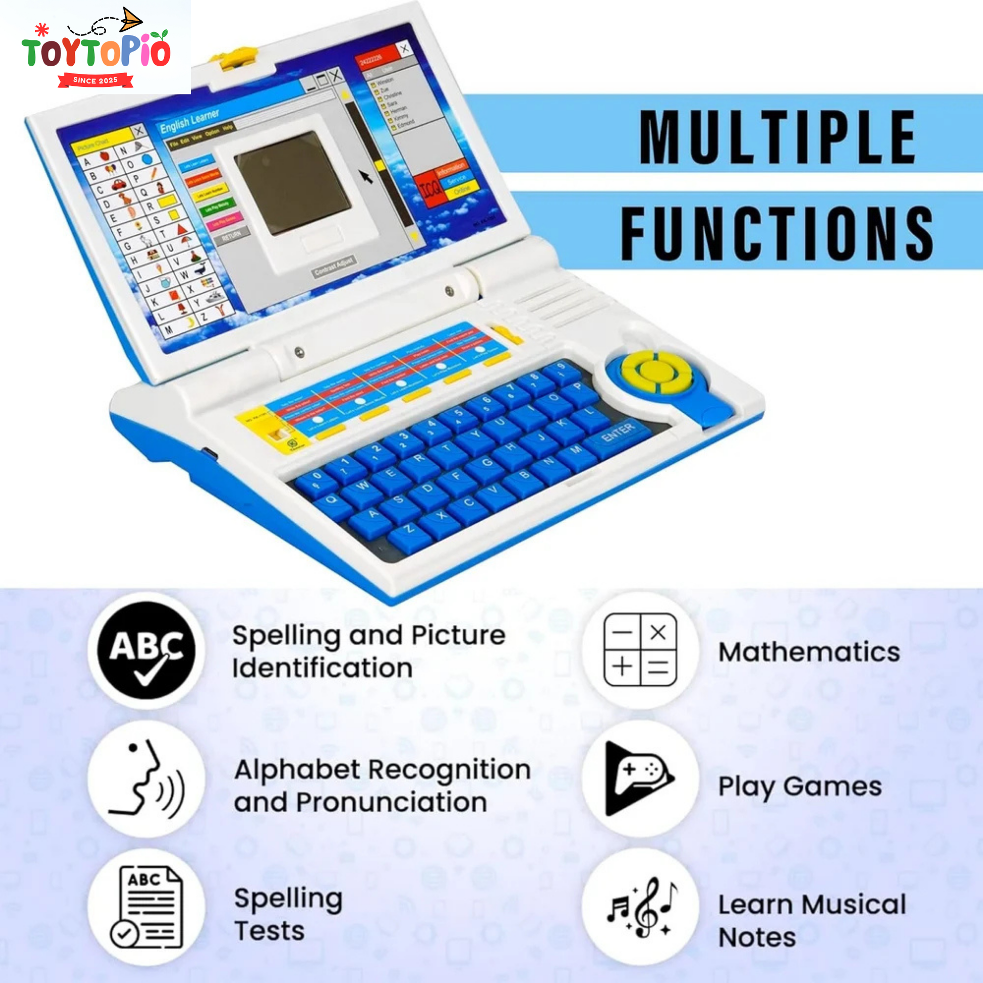 Big Size Kids Laptop Toy with Music, Learning Games & LED Display