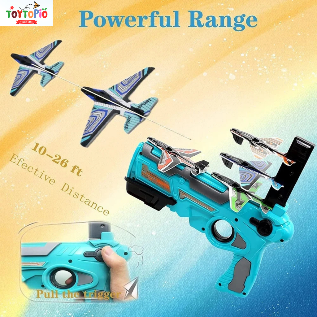 Aeroplane Launcher Gun for Kids | Foam Plane Shooter with 3 Gliders
