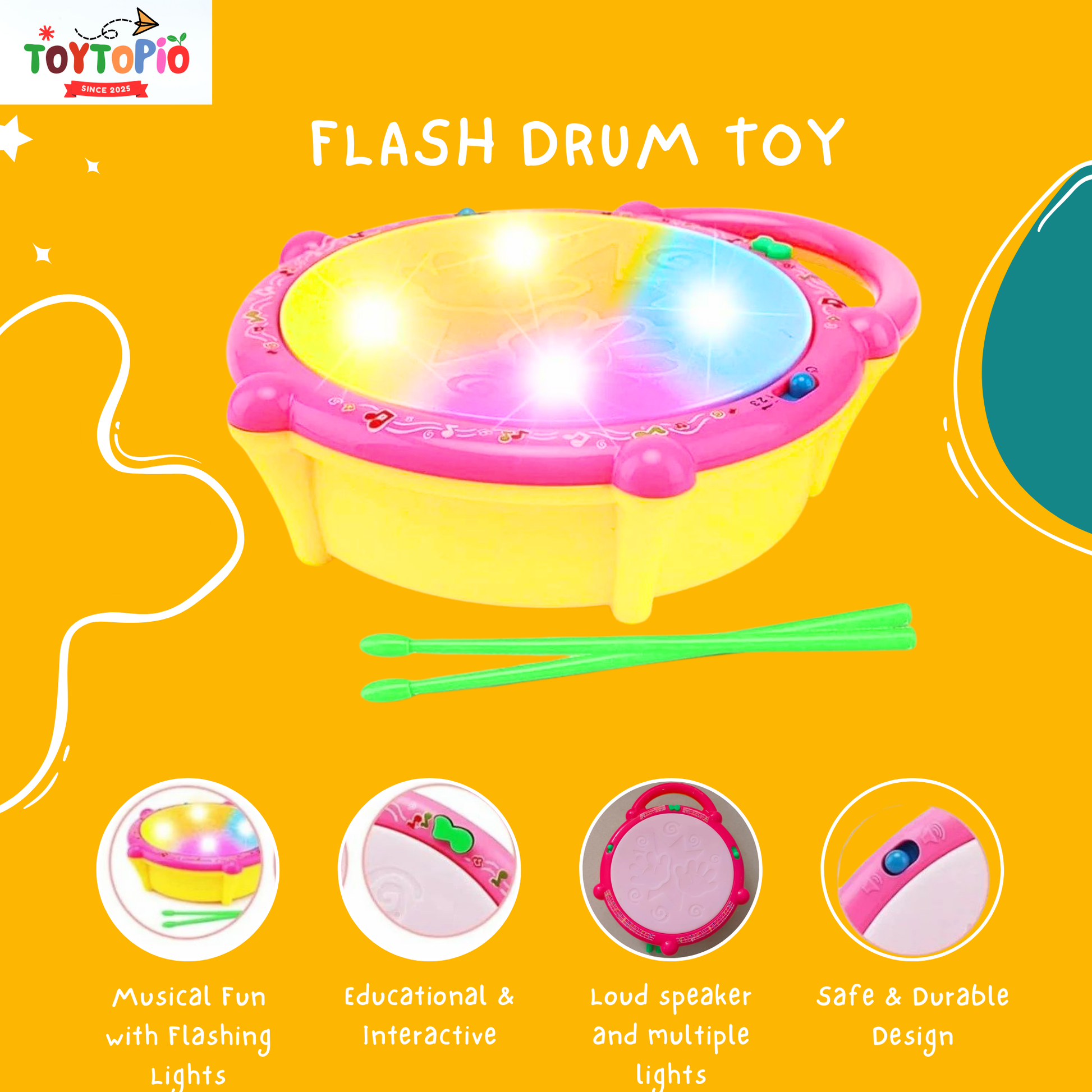 Flash Drum Toy for Kids – Musical Light Drum | Educational Fun Toy