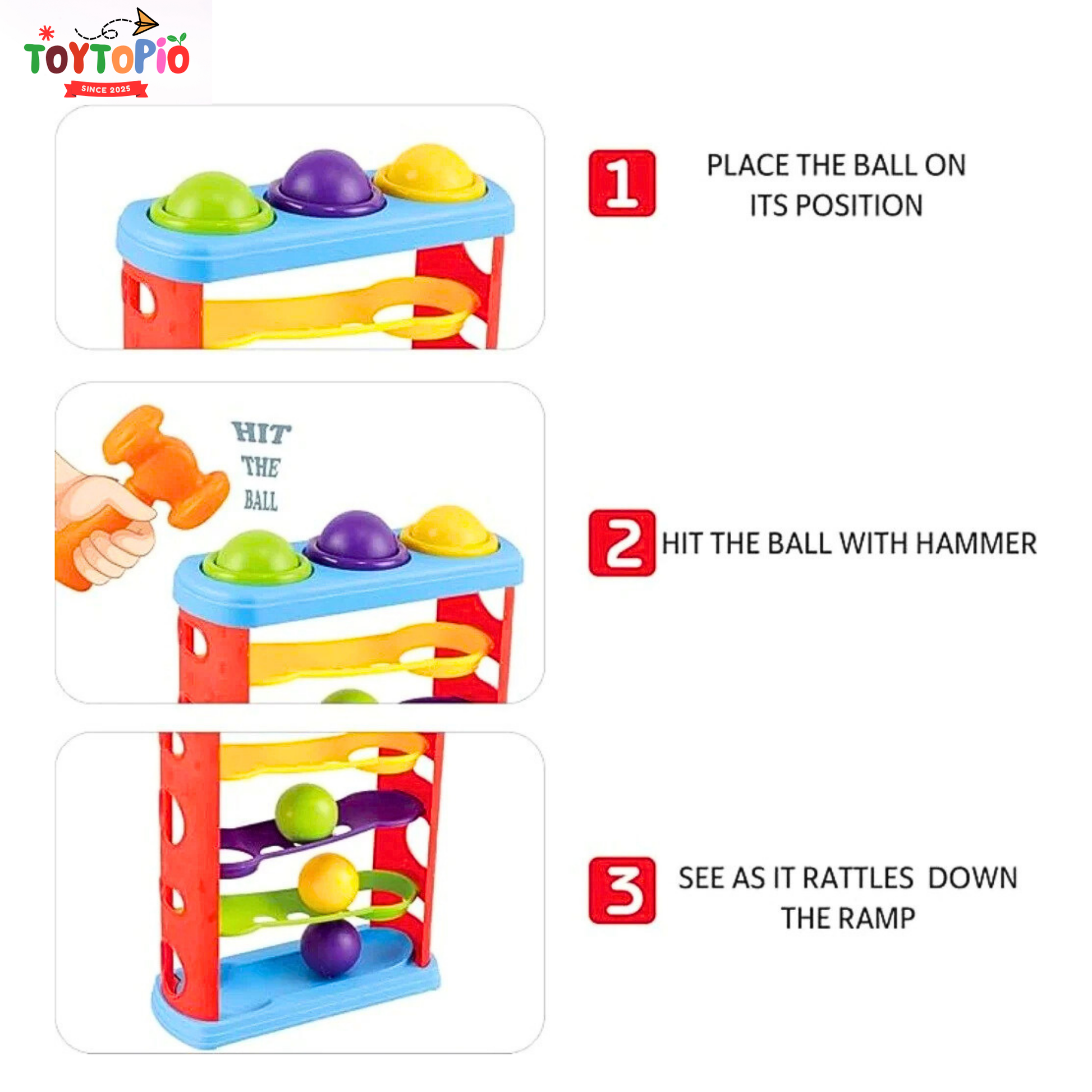 Hammer Ball Toy for Kids | Colorful Pound & Roll Game with Hammer
