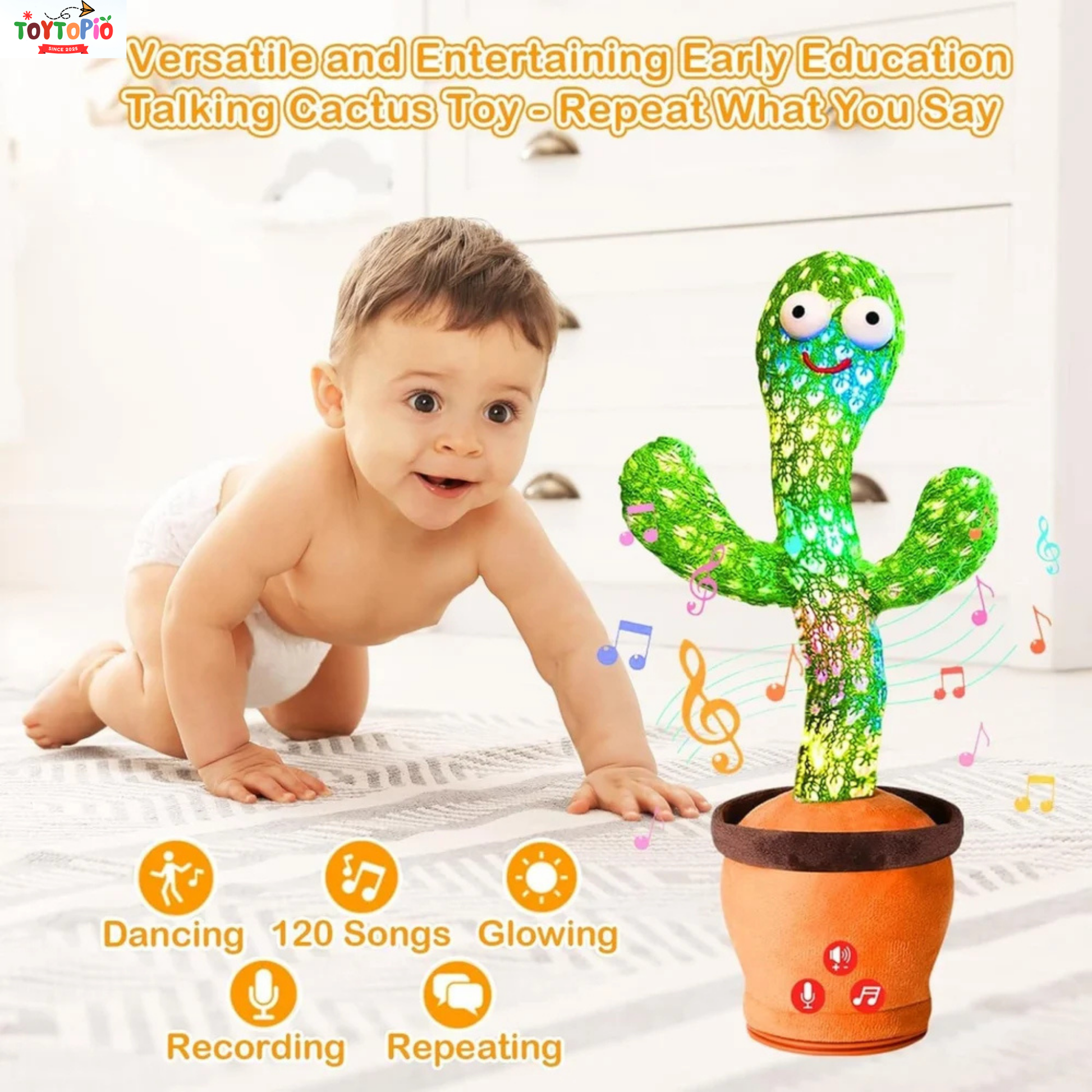 Dancing Cactus Toy for Kids | Talking, Singing & LED Light-Up Plush Toy