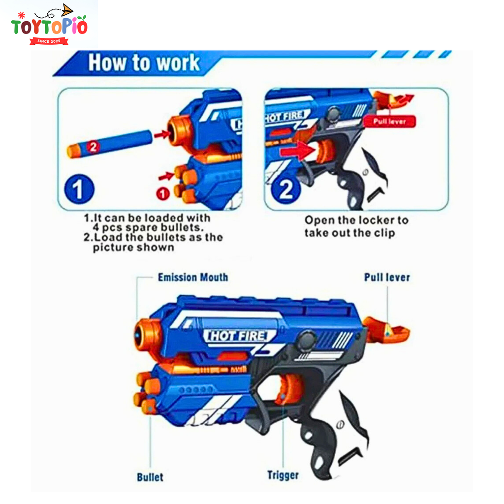 Blaze Dart Gun Toy for Kids | Soft Foam Bullet Blaster with 10 Darts